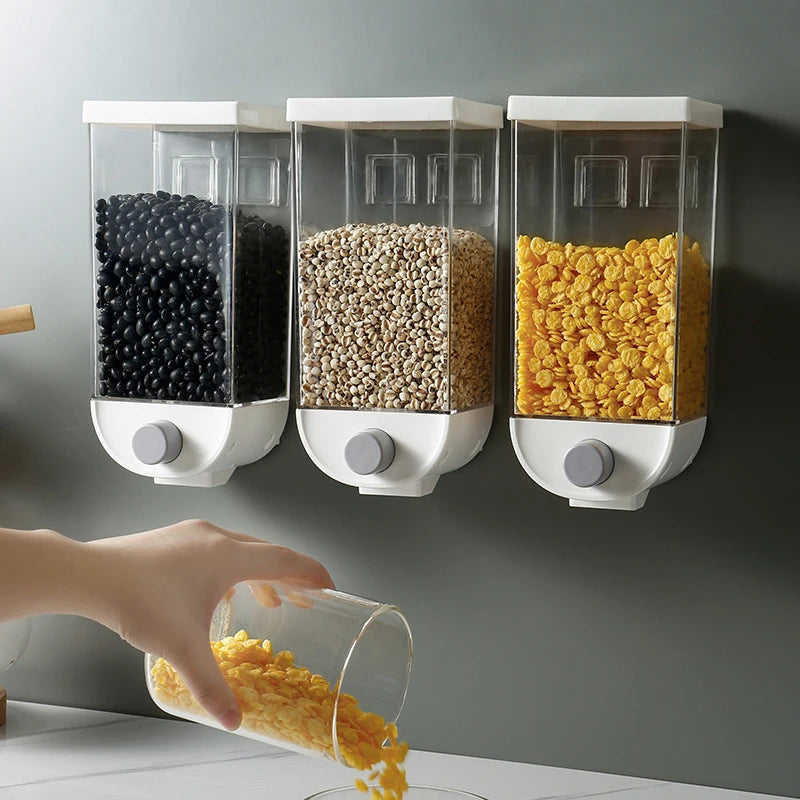 Modern Plastic Wall Hanging Cereal Dispenser Kitchen Dry Food Grain Container Beans Rice Storage Bin with Lid, 1 & 1.5 Kg