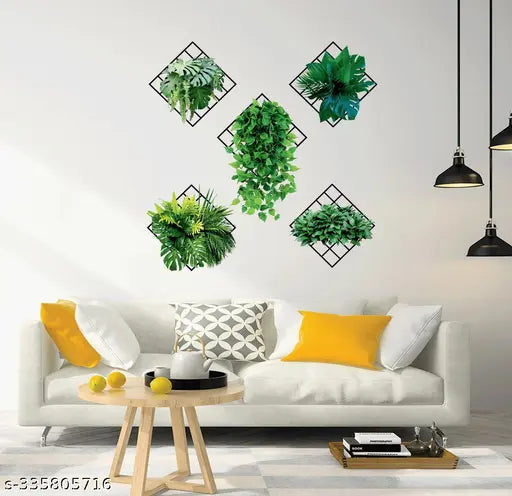 3D Plants Wall Stickers, 6 pcs