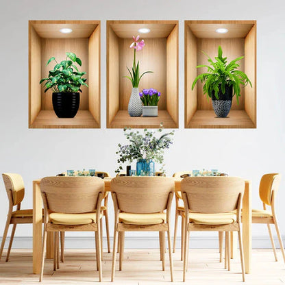 3D Plant Vase Wall Sticker 3Pcs