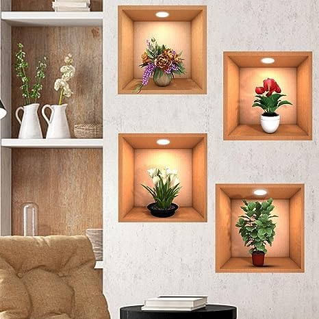 3D Plant Vase Wall Sticker 3Pcs