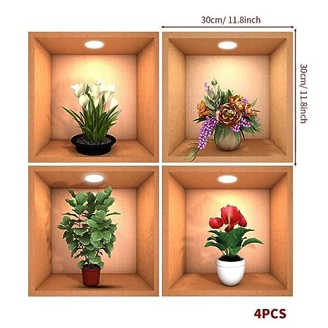 3D Plant Vase Wall Sticker 3Pcs