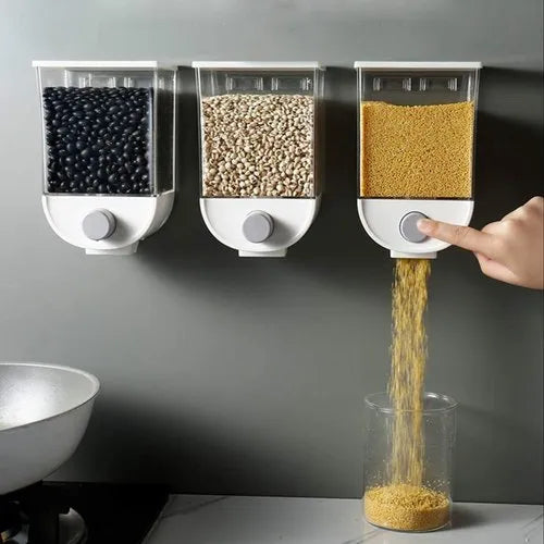 Modern Plastic Wall Hanging Cereal Dispenser Kitchen Dry Food Grain Container Beans Rice Storage Bin with Lid, 1 & 1.5 Kg